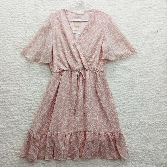 Dress Size L Pink Animal Fairy Coquette Soft Girl Romantic Whimsycore Faux Wrap - Picture 1 of 16